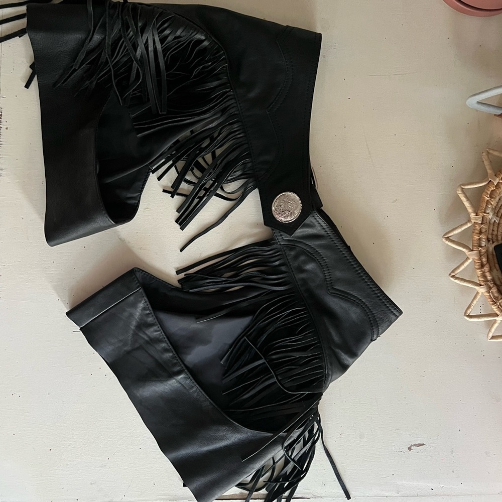 Western vintage black leather chaps